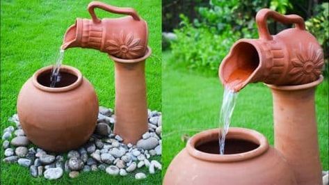 Waterfall Diy, Homemade Water Fountains, Outdoor Waterfalls, Diy Water Feature, Diy Water Fountain, Creativity Ideas, Diy Garden Fountains, Diy Fountain, Backyard Water Feature