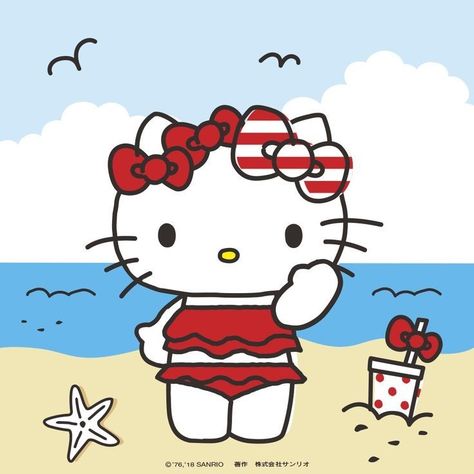 Hello Kitty Traveling, Summer Hello Kitty, Hello Kitty Beach, Hello Kitty Summer, Wind Drawing, Hello Kitty Clipart, Beach Cartoon, Anime Rules, Hello Kitty Images