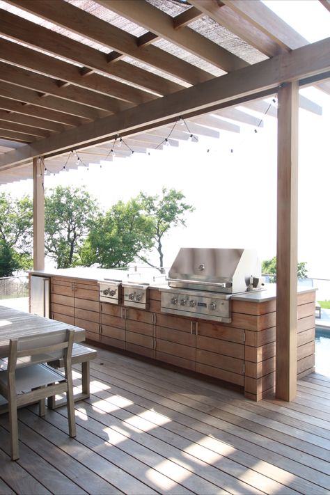 Ipe Wood Outdoor Kitchen, Outdoor Kitchen Cabinet Doors, Outdoor Kitchen Cladding Ideas, Outdoor Kitchen On Wood Deck, Wood Bbq Island, Outdoor Kitchen Patio Bbq Island, Outdoor Kitchen On Side Of House, Outdoor Wooden Kitchen, Ipe Outdoor Kitchen