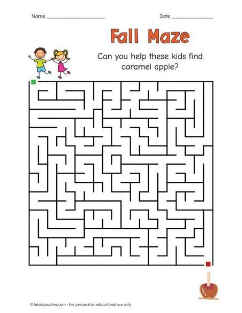 Printable Fall Mazes for Kids Fall Mazes For Kids, Fall Mazes Printable, Kids Mazes Free Printable, Printable Mazes For Kids Free, Fall Puzzles, Kids Night Out, Maze For Kids, Mazes For Kids Printable, Thanksgiving Coloring Book