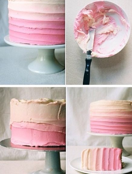 . Cake Frosting Techniques, Ombre Cakes, Ombré Cake, Iced Cake, Pink Buttercream, Ribbon Cake, Frosting Techniques, Icing Techniques, Ombre Cake