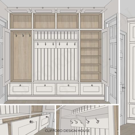 Maria & Sam • Clifford Design House | Dreamy Boot Room Design Alert!👢 Recently crafted for one of our wonderful clients ⬅️ Swipe to see the outcome! Ready to outsource and… | Instagram Mudroom Design Layout, Interior Details Drawing, Mud Room Designs, Glen Echo, Laundry Mudroom, Entry Closet, Laundry Room Flooring, Mud Room Storage, Mudroom Design