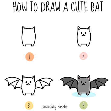 Bat Doodle Easy, Simple Bat Drawing, Bat Drawing Easy, Chibi Mascot, Draw A Bat, Arrow Doodle, Drawing Worksheets, Cute Drawlings, Doodle Paint