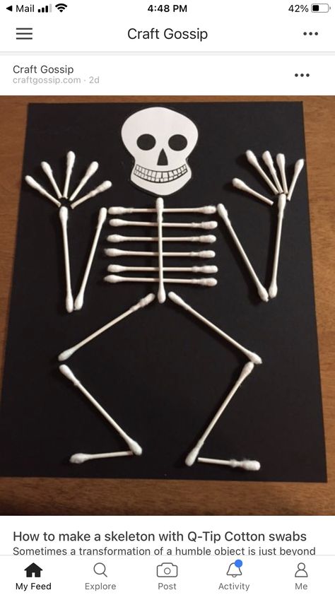 Bones Preschool Activities, Skeleton Project For School, Skeleton Craft Preschool, Q Tip Skeleton Craft, Human Body Crafts, Skeleton Craft, Human Body Projects, Preschool Valentine Crafts, Kids Arts And Crafts