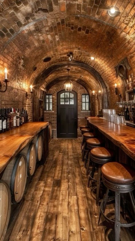 Amazing Bar Design, Pub Style Basement Bar, Barn Bar Ideas, Whiskey Bars, Irish Pub Decor, Rustic Basement Bar, Bar Design Ideas, Game Room Ideas, Basement Bar Design