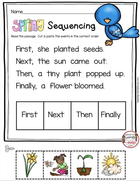 Read And Sequence Worksheets, Spring Sequencing Activities, Free Sequencing Printables, Preschool Sequencing Worksheets, Sequence Activities Preschool, Comprehension Activities Kindergarten, Sequencing Worksheets Kindergarten, Kindergarten Sequencing Activities, Kindergarten Comprehension Activities