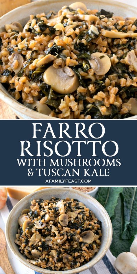 Reset Recipes, Farro Risotto, Grain Dishes, Farro Recipes, Tuscan Kale, Grain Bowls, Rice Side Dishes, Cremini Mushrooms, Kale Recipes