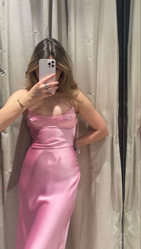 Pink Zara Dress, Chic Pink Slip Dress With Satin Finish, Zara Dress 2024, Chic Pink Satin Slip Dress, Pink Fitted Satin Slip Dress, Formal Pink Satin Finish Slip Dress, Glamorous Pink Satin Slip Dress, Long Dress Casual Summer, Long Dress Casual