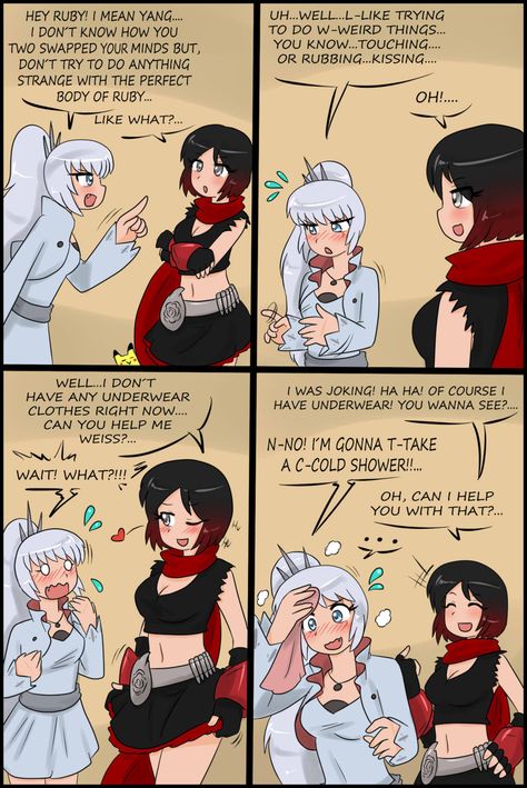 Switching minds 3 by Tikoriko on @DeviantArt Wolverine Son, We Bare Bears Human, Rwby White Rose, Rwby Bumblebee, Yuri Comics, Rwby Funny, Rwby Memes, Rwby Red, Rwby Ships