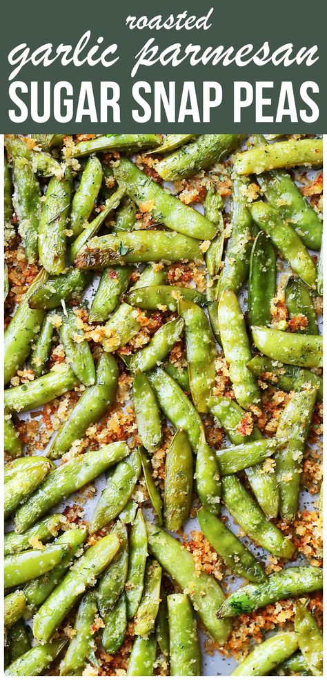 Garlic Parmesan Sugar Snap Peas – Healthy, delicious and quick to make roasted sugar snap peas tossed in a crunchy and flavorful parmesan cheese mixture. Snap Pea Side Dish, How To Eat Snap Peas, Recipes For Snap Peas, Snap Pea Recipe, Scottish Baking, Snap Peas Recipe, Eat Vegetables, Garlic Pasta, Pea Recipes