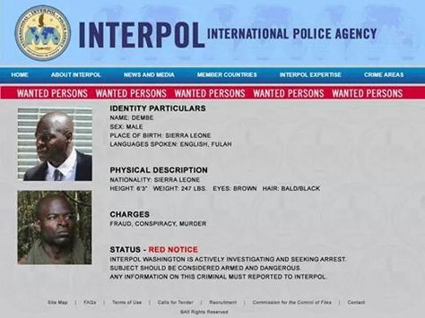 INTERPOL International Police Agency WANTED Dembe Zuma *RED NOTICE* Interpol Police, Red Notice, Intelligence Service, James Spader, The Blacklist, Most Wanted, Physics, Red