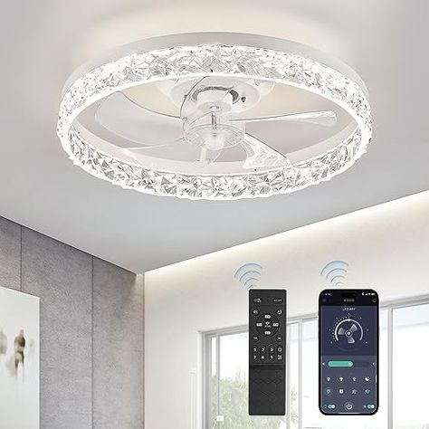 Ceiling Fan Flush Mount, Low Profile Ceiling Fan, Bladeless Ceiling Fan, Ceiling Fans With Lights, Fans With Lights, Bladeless Fan, White Ceiling Fan, Bedroom Light, Flush Mount Ceiling Fan