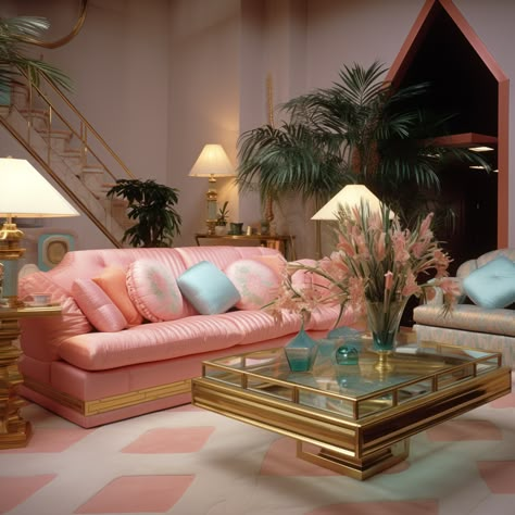 80s Decor Aesthetic, 80s Art Deco Living Room, 80s Miami Apartment, 80s Aesthetic Living Room, 1990s Interior Design, 80s Post Modern Interior Design, Hollywood Glamour Interior Design, 90s Decor Interior Design, 80s Decor Interior Design