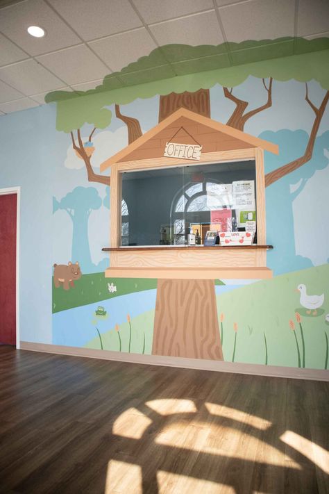 Pediatric therapy center photos | Kid's Creek Therapy Pediatric Clinic Design Interiors Reception, Pediatric Therapy Clinic Design, Pediatric Waiting Room Ideas, Pediatrics Office, Hospital Decor, Pediatrician Office, Physical Therapy Clinic, Pediatric Clinic, Waiting Room Design