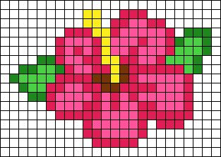 Pixel Art Hibiscus, Hibiscus Flower Pixel Art, Hawaiian Hibiscus, Tapestry Crochet Patterns, Ideas Crochet, Hibiscus Flower, Alpha Pattern, Tapestry Crochet, Alpha Patterns