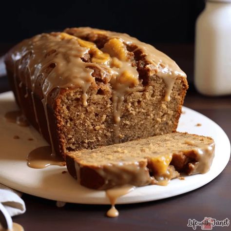 Salted Caramel Banana Bread Caramel Banana Bread, Salted Caramel Icing, Roasted Banana, Caramel Icing, Caramelized Bananas, Caramel Frosting, Fruit Bread, Caramel Topping, Banana Nut Bread