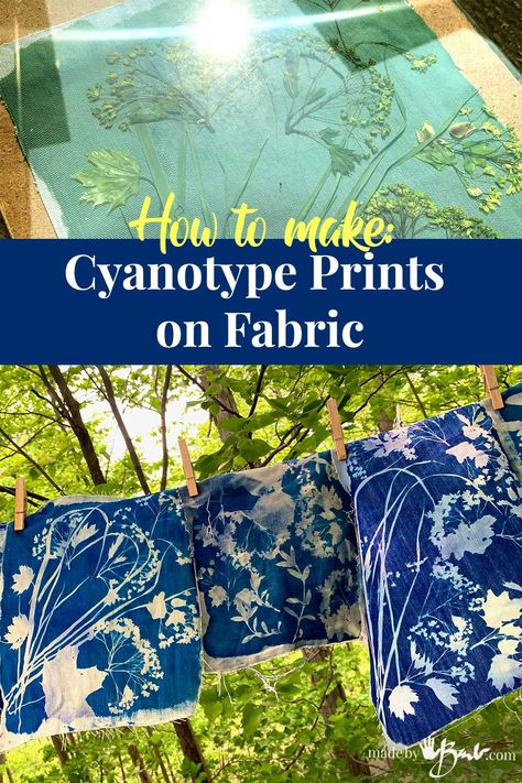 How to Make Cyanotype Prints on Fabric - MadeBy Barb - sun print Batik How To, Sun Printing On Fabric Tutorials, Cyanotype Process On Fabric, How To Sun Print On Fabric, Botanical Printing On Fabric, Cyanotype Projects, Cyanotype Printing, Sun Printing, Print Textiles