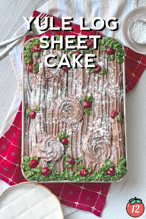 Yule Log Sheet Cake | 12 Tomatoes Yule Log Sheet Cake Recipe, Yule Log Filling, Yule Log Sheet Cake, Easy Yule Log Cake Recipe, Mounds Bar Cake, Desserts For Christmas Dinner, Yule Log Cake Recipe, Cork House, Yule Log Recipe