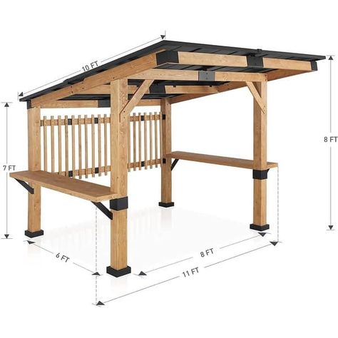 Outdoor Hardtop Gazebo Pergola w Galvanized Steel Roof and Aluminum Frame, Prime Curtains and nettings include - Bed Bath & Beyond - 35356049 Wood Gazebo, Bbq Shed, Gazebo Patio, Outdoor Grill Station, Grill Gazebo, Wooden Gazebo, Steel Roof, Outdoor Gazebo, Grill Station