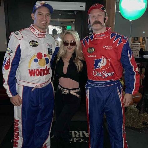 Nascar Halloween Costume College, Talladega Nights Costume Couple, Nascar Halloween Costume, Ricky Bobby And Wife Costume, Talladega Nights Costume, Ricky Bobby Costume, Bestie Costumes, Nascar Costume, Original Halloween Costumes