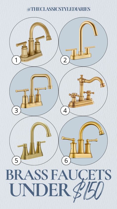 24 Bathroom Faucets Under $200 - THE CLASSIC STYLE DIARIES Bathroom Faucet Ideas, Gold Bathroom Faucet, Antique Brass Faucet, Faucets Bathroom, Console Styling, Living Room Light Fixtures, Brass Sconces, Tile Edge, Gold Bathroom