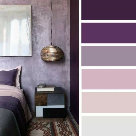 Bedroom Colors Purple, Palette Illustration, Purple Bedroom Decor, Best Bedroom Colors, Bedroom Purple, Bedroom Color Combination, Purple Bedrooms, Bedroom Colour Palette, Purple Bedroom