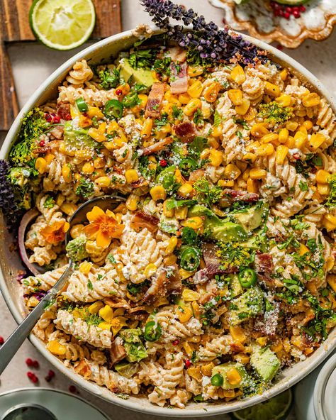 Street Corn Elote Pasta Salad, Street Corn Pasta Salad Ditalini, Vegetarian Protein Pasta Salad, Pasta Salads For Thanksgiving Dinner, Elite Pasta Salad, Street Corn Macaroni Salad, Quick Summer Lunch Ideas, Protein Macaroni Salad, Elote Pasta Salad Recipe