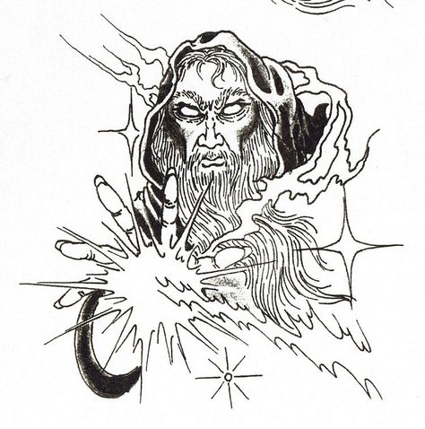 Wizard Tattoo Stencil, Vintage Wizard Illustration, Traditional Wizard Tattoo Flash, Wizard Tattoo Flash, Traditional Wizard Tattoo, Wizard Tattoo Design, Tattoo Wizard, Wizard Drawing, Joker Card Tattoo