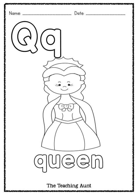 Q is for Queen Art and Craft - The Teaching Aunt Preschool Bears, Q For Queen, Q Is For Queen, Letter Q Worksheets, Alphabet Wall Cards, Preschool English, Free Printable Alphabet Worksheets, Alphabet Letter Activities, Coloring Worksheet