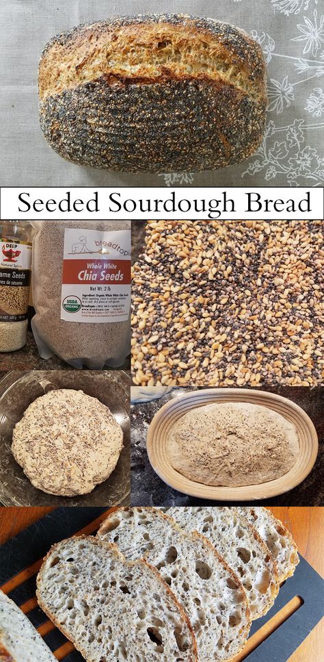 This seeded sourdough bread was a hit among my entire family, which includes children with preferences such as, “any seed but sunflower” and “no pointy things in my mouth” as well as opinions like, “hemp is tahini gone wrong.” The winning assortment of seeds was organic chia seeds, poppy seeds, and toasted sesame seeds. Seedy Sourdough Bread, Seeded Bread Recipes For Bread Machine, Multi Seed Sourdough Bread, Sourdough Poppy Seed Bread, Sourdough Flaxseed Bread, Seed Bread, Sourdough Starter Recipe, Healthy Meals To Cook, Sourdough Baking