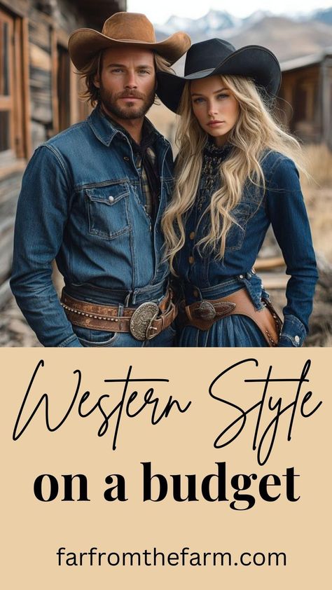 Budget - friendly ways to embrace Western-style with classic pieces like plaid shirts, denim, and cowboy boots for a rugged yet stylish look! #westernstyle #cowboy #cowgirl #countrystyle #shopthelook Eclectic Western Fashion, Cowboy Chic Outfit, Western Theme Party Outfit, Cowboy Cocktail Attire, Saloon Outfits, Cowboy Party Outfit, Denim Cowgirl Outfit, Western Party Outfit, Bonfire Outfit