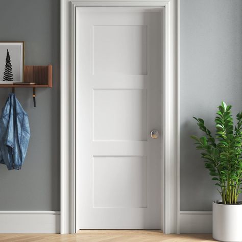 Since bathroom doors are permanent fixtures in your house, it’s important to pick high-quality materials in a style you’ll love for years to come. Shaker Doors Interior, Small Bathroom Door, Interior Shaker Doors, Bathroom Door Ideas, Shaker Interior, Flat Panel Doors, Interior Door Styles, Inside Doors, Shaker Doors