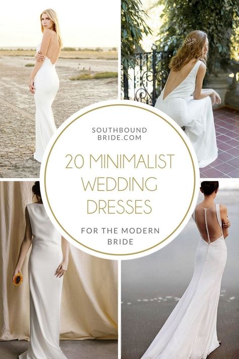 These elegant minimalist wedding dresses are perfect for the 2021 bride! From slip dresses to a-lines to modern sheath dresses, you'll love this chic selection. Minimalist Chiffon Wedding Dress, Simple Wedding Gown Minimalist, Wedding Dresses Simple Elegant, Elegant Long Sleeve Wedding Dresses, Wedding Gown Trends, Elegant Minimalist Wedding, Minimalist Wedding Gown, Modern Bridal Dress, Simple Elegant Wedding Dress