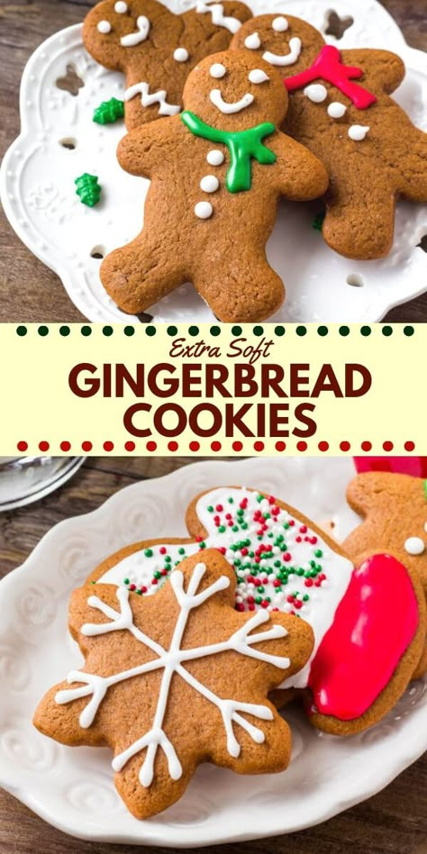 Icing For Gingerbread Cookies, Healthy Gingerbread Cookies, Best Gingerbread Cookies, Chewy Gingerbread Cookies, Soft Gingerbread, Gingerbread Cookies Decorated, Soft Gingerbread Cookies, Xmas Baking, Dinner Recipes Ideas