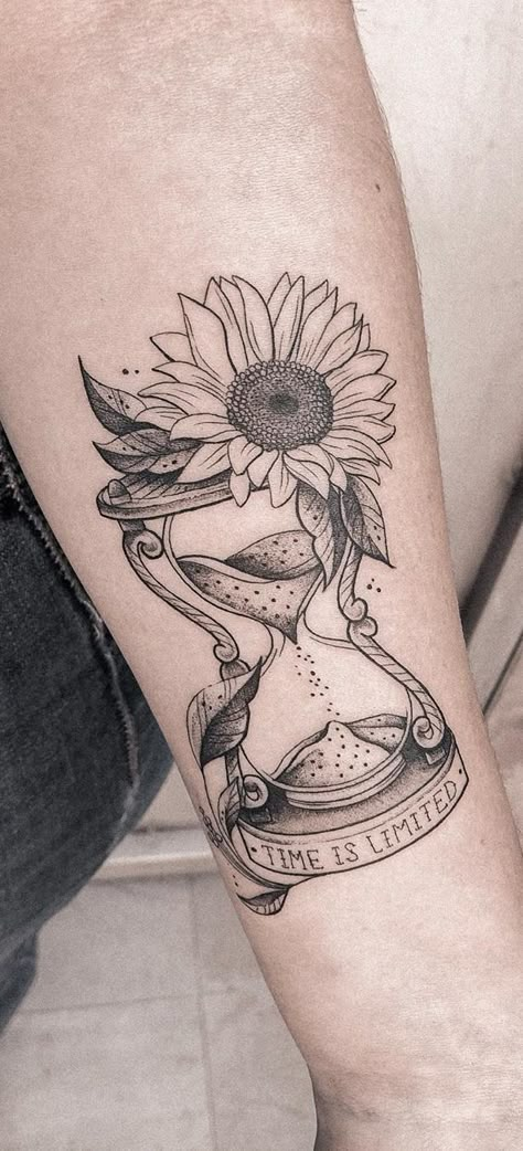 Brilliant Tattoo, Sunflower Tattoo Sleeve, Sunflower Tattoo Shoulder, Hourglass Tattoo, Tattoos Geometric, Sunflower Tattoos, Dope Tattoos For Women, Memorial Tattoos, The Beauty Of Nature