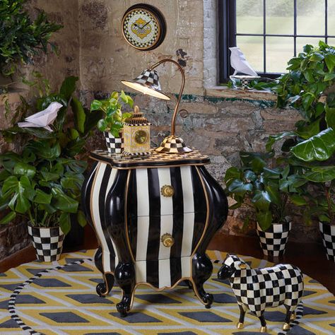 Mackenzie Childs Furniture, Bombay Chest, Mckenzie And Childs, Mackenzie Childs Inspired, Whimsical Painted Furniture, Accent Chests, Courtly Check, Golden Painting, Accent Chests And Cabinets