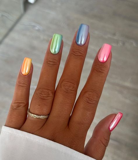 30 New Trendy Nails to Inspire You Multicolored Nails, Purple Nail, Metallic Nails, Stil Elegant, Nail Forms, Trendy Nail Design, Nail Arts, Manicure E Pedicure, Nail Polishes