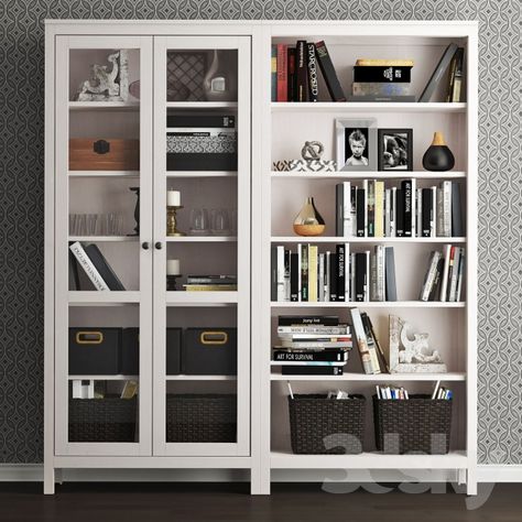 3d models: Wardrobe & Display cabinets - Hemnas is a combination for storage. Fitted Bathroom Furniture, Ikea Bookcase, Tv Unit Furniture, Classic Armchair, Tv Storage, Fitted Bathroom, Ikea Hemnes, Ikea Besta, Decor Storage