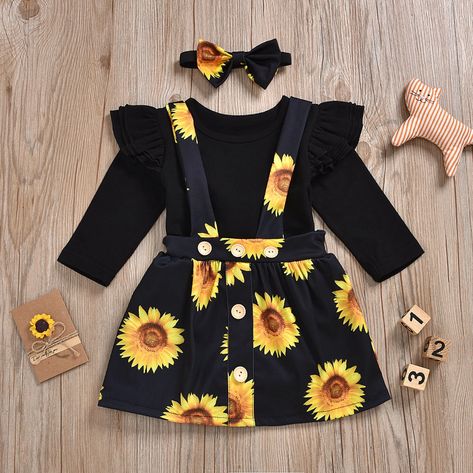 Sunflower Outfit, Girls In Suspenders, Girls Sundress, Headband Outfit, Cotton Headband, Toddler Romper, Romper Jumpsuit, Cotton Romper