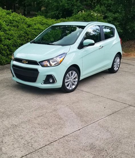 ”is that your little green car?” -a favorite question these days. My mint Chevy #Spark LT2 💚 Chevy Spark Ideas, Mini Cars For Adults, Chevy Spark Accessories, Small Car Aesthetic, Mint Green Car, Chevrolet Spark Lt, Spark Gt, Spark Car, Smart Car Accessories