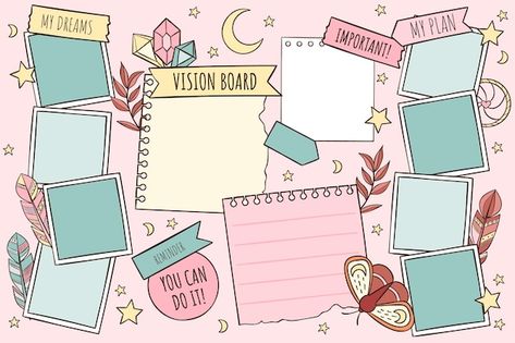 Drawn Vision Board, Vision Board Illustration, Dreamboard Ideas, Kuromi Purple, Board Illustration, Agenda Stickers, Vision Board Template, Vision Board Examples, Vision Board Pictures