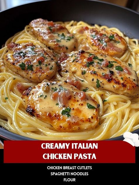 Creamy Italian Chicken Pasta, Recipe Whisper, Chicken Breast Cutlets, Grandma Recipes, Italian Chicken Pasta, Creamy Italian Chicken, Chicken Breast Cutlet, Pasta Ingredients, Tender Chicken Breast