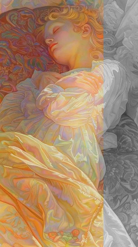 Full Color Image in ai-img-gen.com 🔸 sleeping beauty in bright sunlight, iridescent, contrasted luminosity, light color where lighten, Ja... 🔸 From Midjourney AI Image Sweet Dreams Aesthetic, Sleeping Woman, Sleeping Women, Woman In White, James Jean, White Gown, Color Image, White Gowns, Long Blonde Hair