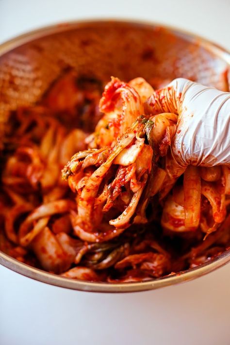 Mom's Korean Kimchi Recipe. Recipe Korean Food, Korean Food Kimchi, Authentic Korean Food, Salted Shrimp, Spicy Kimchi, Recipe Korean, Korean Kimchi, Korean Side Dishes, Kimchi Recipe