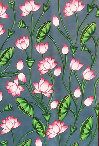 Kamal Talai, Kalamkari Pattern, Lotus Flower Painting, Pichwai Painting, Lotus Flower Art, Lotus Painting, Kalamkari Painting, Kerala Mural Painting, Lotus Art