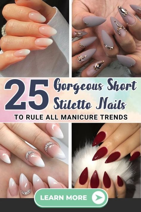 Short stiletto nails have taken the beauty world by storm. Its popularity only seems to grow stronger each season, showing no sign of stopping anytime soon. Cute Short Stilleto Nails Designs, Short Stelltos Nails, Stelito Nails, Short Pointed Nails, Short Pointy Nails, Cute Stiletto Nails, Simple Stiletto Nails, Pointed Nail Designs, Pointy Nail Designs