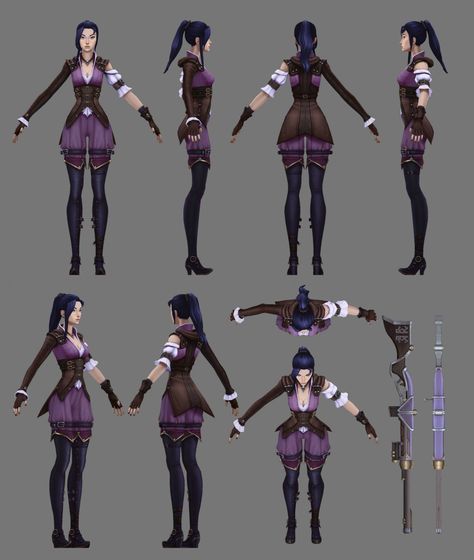 Sci Fi Outfits, Arcane Caitlyn, 3d Topology, Caitlyn Arcane, Cosplay League Of Legends, Low Poly Character, Character Turnaround, Arcane Jinx, Human Sculpture