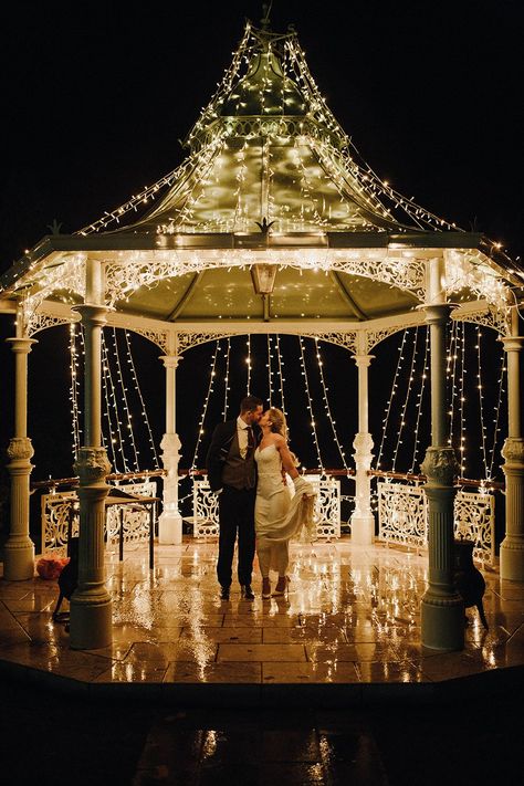 Romantic Fairylit & Festive Lake District Wedding Gazebo Wedding Ceremony, Fate And Destiny, Wedding Lighting Ideas, Villa Toscana, Festoon Lights, Lake District Wedding, Gazebo Wedding, Honeymoon Fund, Whimsical Wonderland Weddings