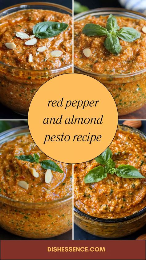 Red Pepper And Almond Pesto Recipe – Dish Essence Red Pepper Pesto Recipe, Almond Pesto Recipe, Roasted Red Peppers Recipes, Red Pepper Pesto, Pepper Pesto, Red Pepper Recipes, Almond Pesto, Parsley Pesto, Pesto Recipe