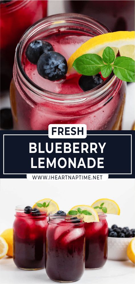 This sweet and tart blueberry lemonade recipe kicks up the flavor of the famous summertime lemonade! Made with only 4 ingredients, this is the perfect beverage to cool off with on a hot summer day. Homemade Blueberry Lemonade Recipe, Whipped Blueberry Lemonade, How To Make Blue Raspberry Lemonade, Lemonade With Blueberries, Blueberry Lemonade Punch, How To Make Blueberry Lemonade, Refreshing Summer Drinks Nonalcoholic Punch Recipes, Fruity Lemonade Drink Recipes, Hot Day Drinks